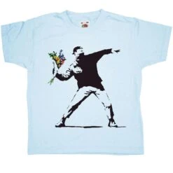 Banksy Throwing Flowers Childrens T-Shirt -Everyday Tee Shirt Sales Store Banksy Throwing Flowers Childrens T Shirt 8Ball 6015