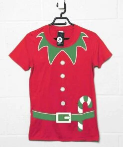 Fitted Christmas Elf Red T-Shirt For Women