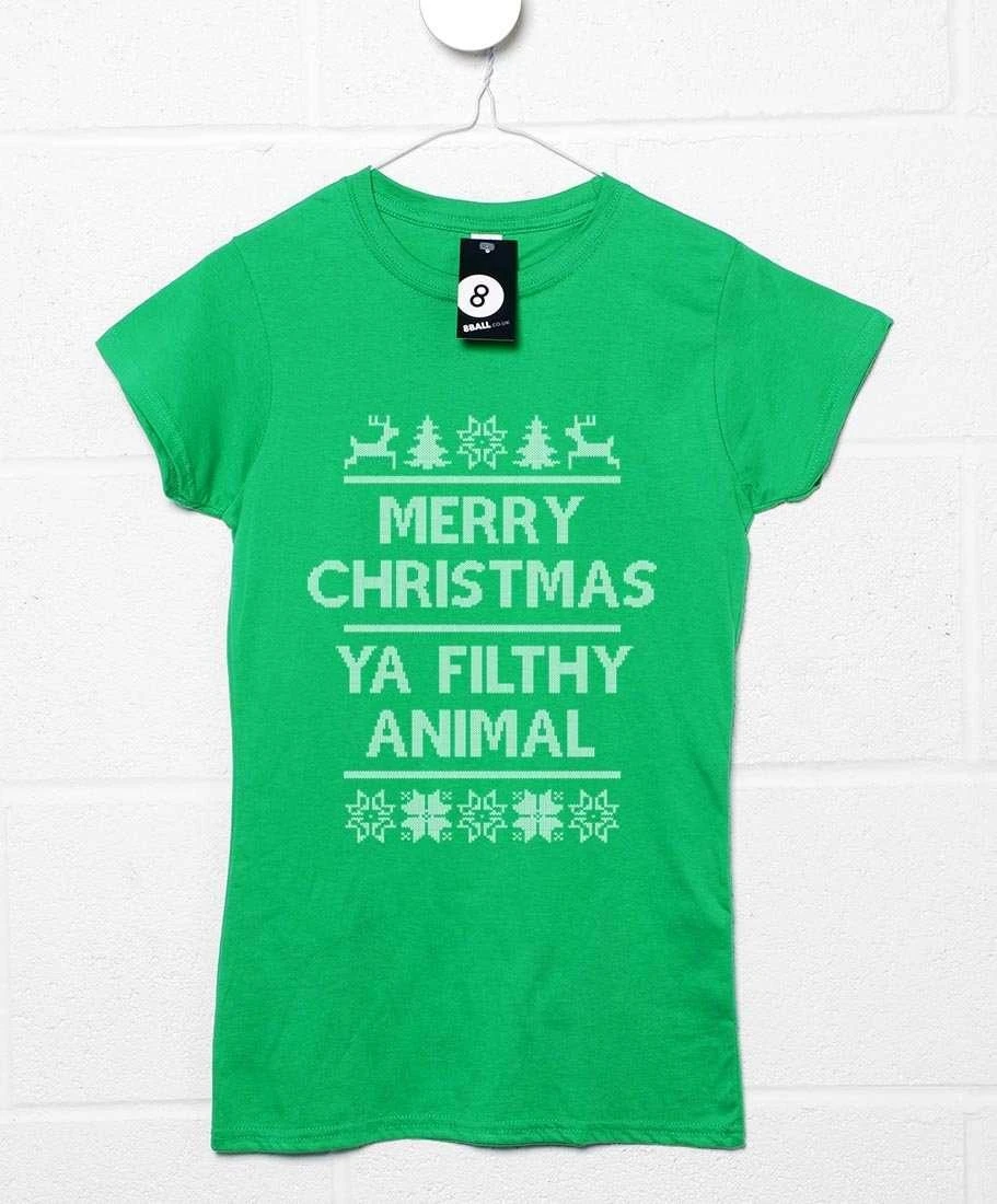 Merry Christmas Ya Filthy Animal Knitted Style T-Shirt For Women 1 Merry Christmas Ya Filthy Animal Knitted Style T-Shirt For Women