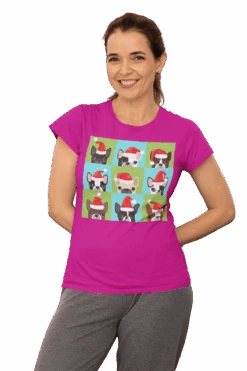 Santa Hat Pugs Christmas T-Shirt For Women -Everyday Tee Shirt Sales Store Santa Hat Pugs Christmas T Shirt for Women 8Ball 3866