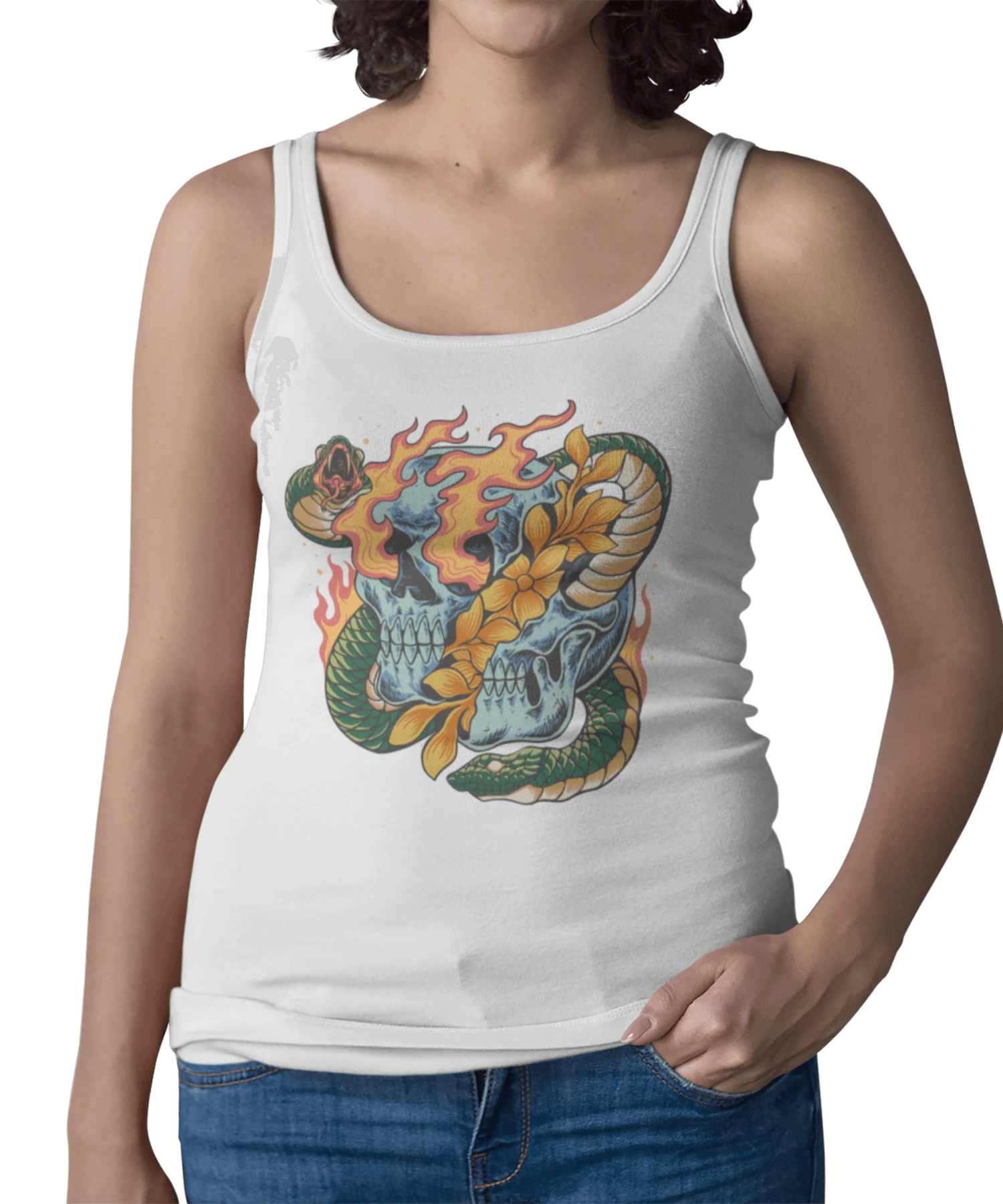 Snake And Skull Tattoo Design Adult Womens Vest Top 1 Snake And Skull Tattoo Design Adult Womens Vest Top